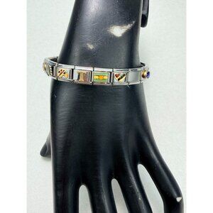 Italian Stainless Steel Panel Link Expanding Bracelet  with Charms